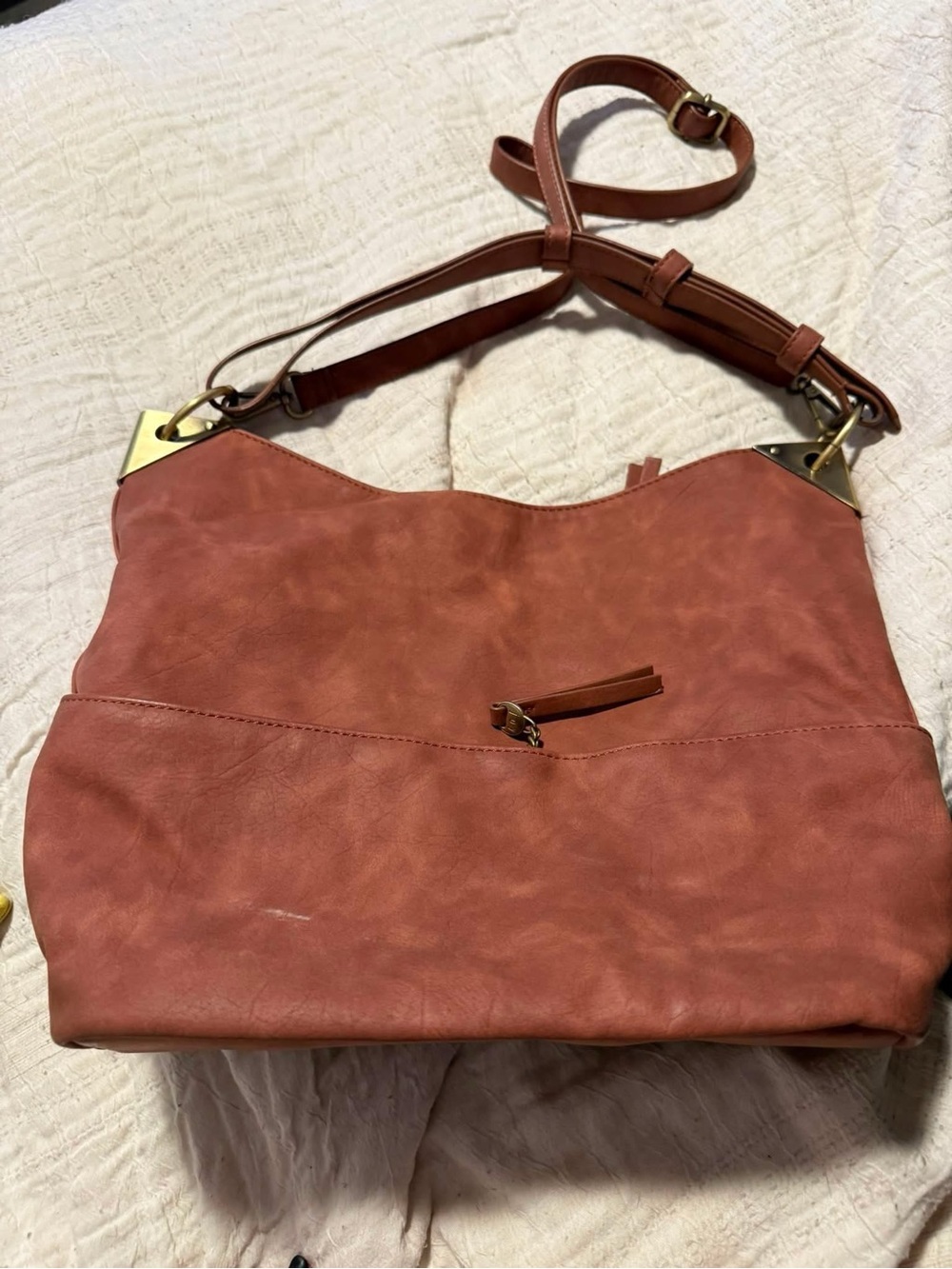 Women's Distressed Rust Shoulder Bag with Gold Accents